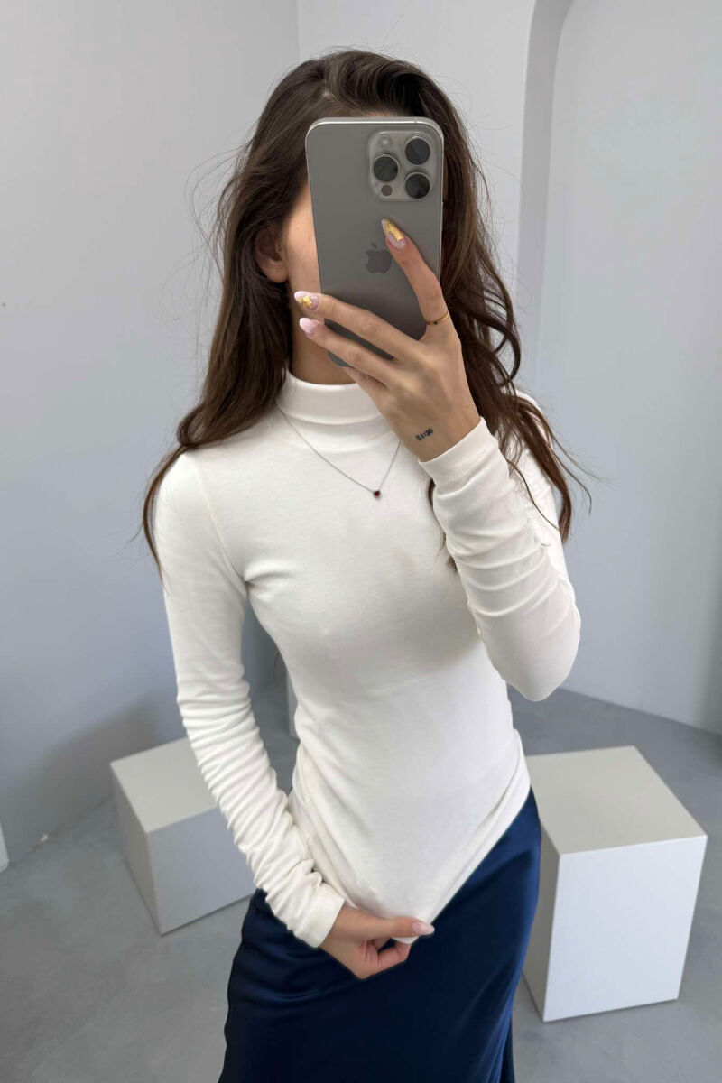 HIGH NECK ONE COLOR WOMEN SWEATSHIRT CREAM/KREM - 1