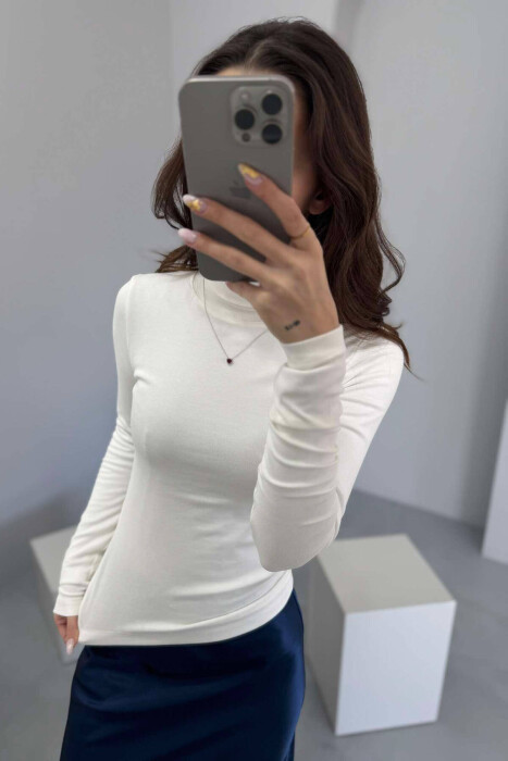 HIGH NECK ONE COLOR WOMEN SWEATSHIRT CREAM/KREM - 4