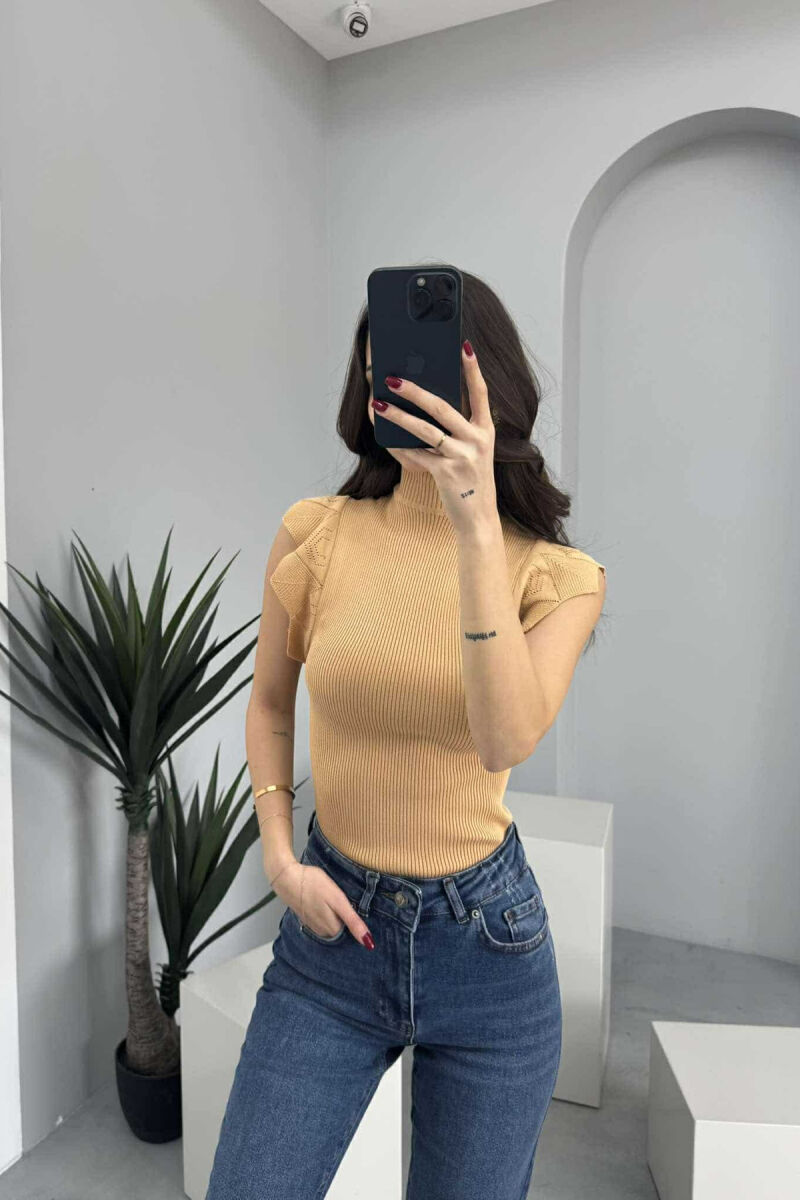 HIGH NECK ONE COLOR WOMEN TANK TOP BEIGE/BEZHE - 2