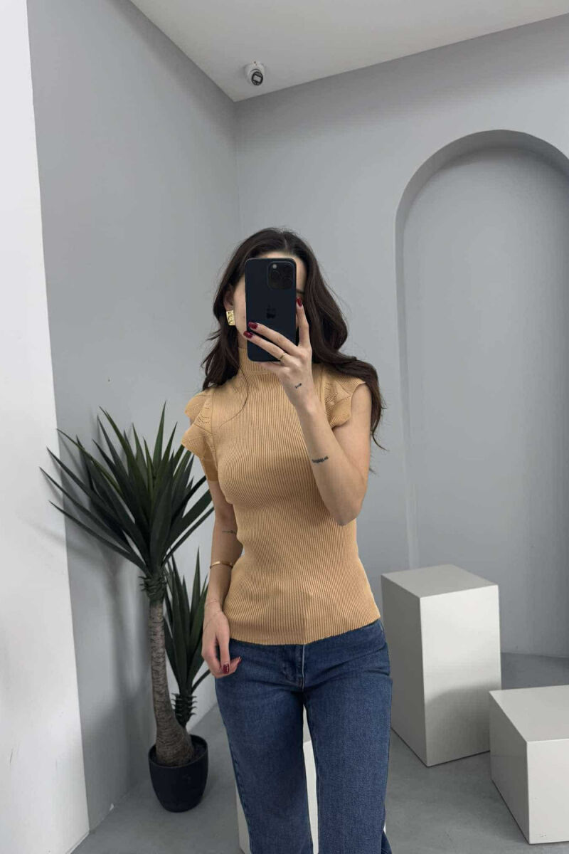 HIGH NECK ONE COLOR WOMEN TANK TOP BEIGE/BEZHE - 3