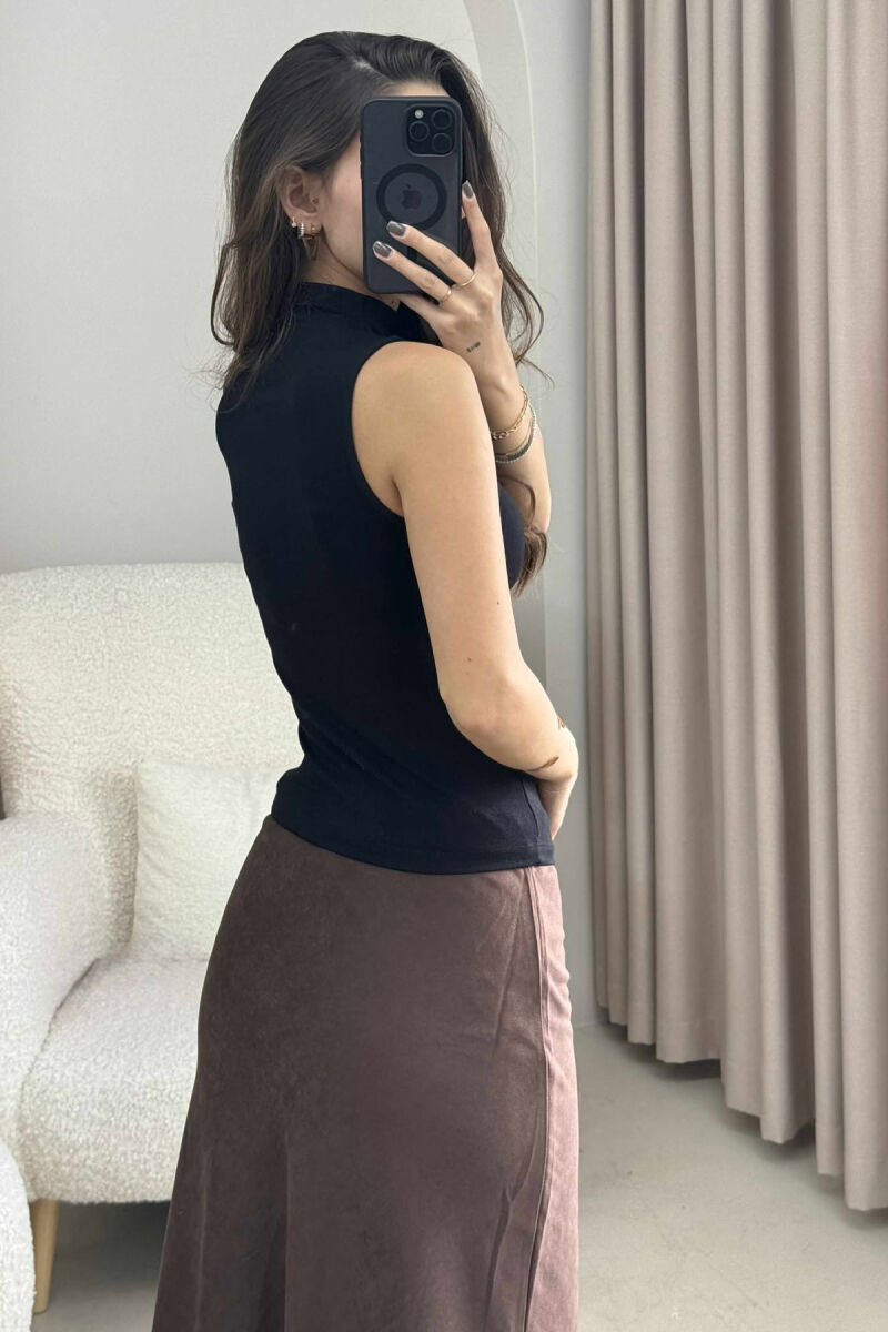 HIGH NECK ONE COLOR WOMEN TANK TOP BLACK/ E ZEZE - 2