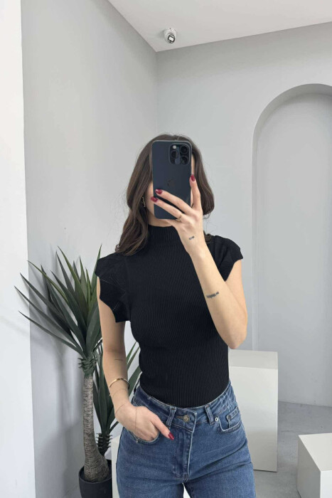 HIGH NECK ONE COLOR WOMEN TANK TOP BLACK/ E ZEZE 