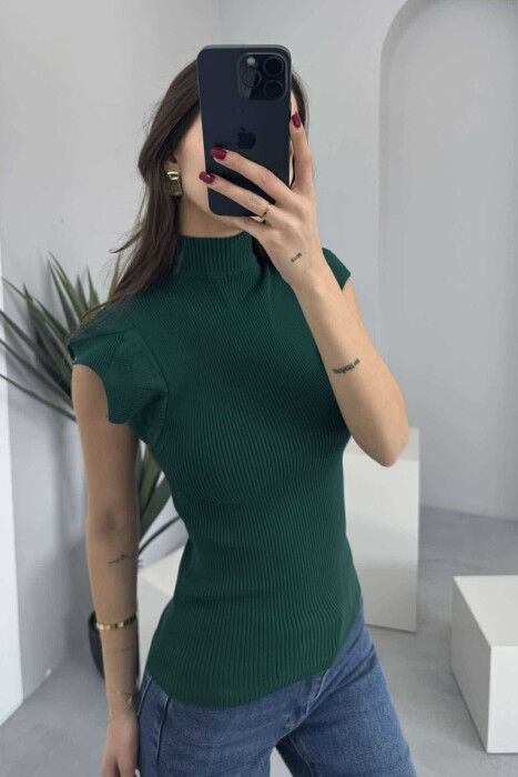 HIGH NECK ONE COLOR WOMEN TANK TOP DARK GREEN/JEE 
