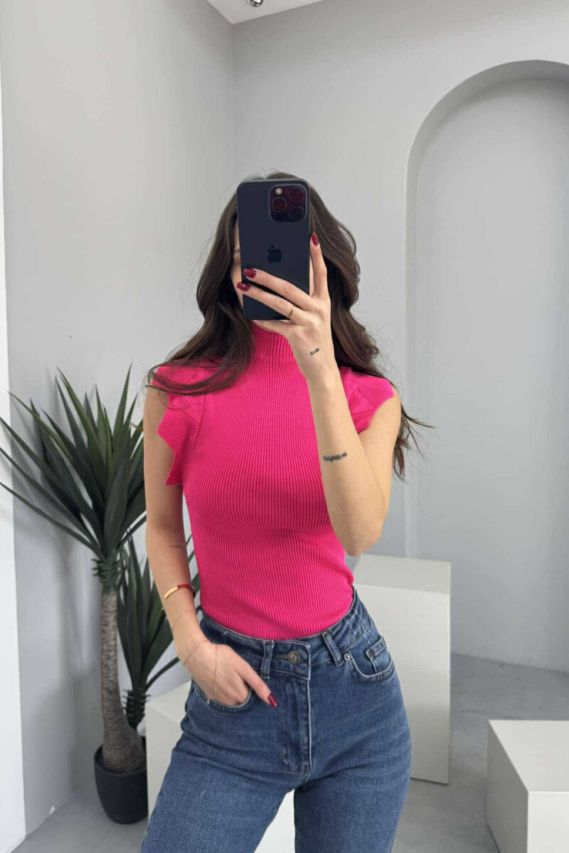HIGH NECK ONE COLOR WOMEN TANK TOP FUCHSIA/CIKLAMI - 1