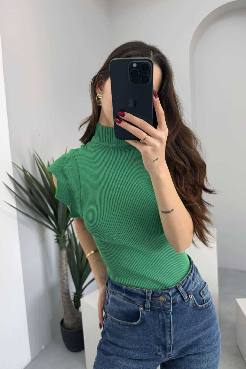 HIGH NECK ONE COLOR WOMEN TANK TOP LIGHT GREEN/JEZB - 2
