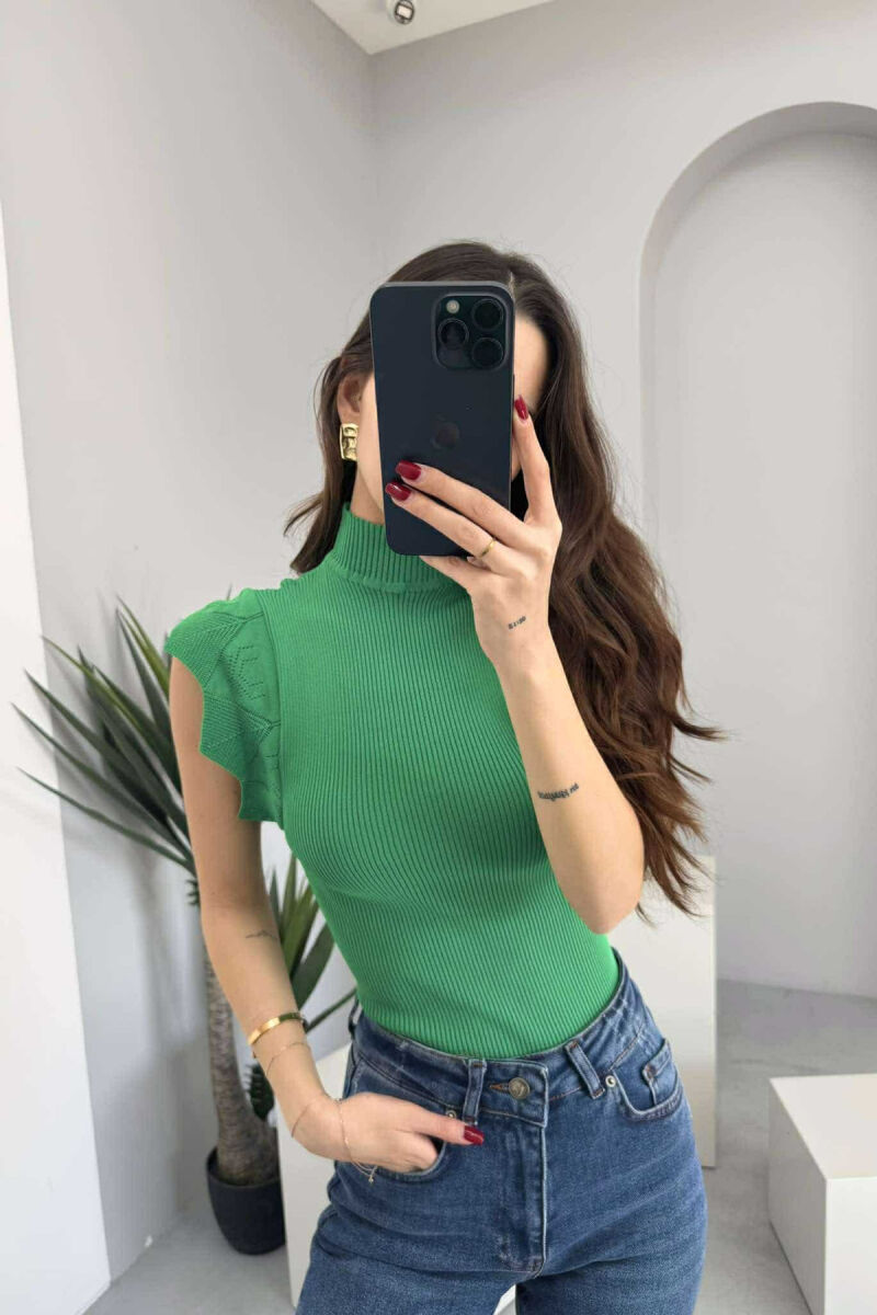 HIGH NECK ONE COLOR WOMEN TANK TOP LIGHT GREEN/JEZB - 3