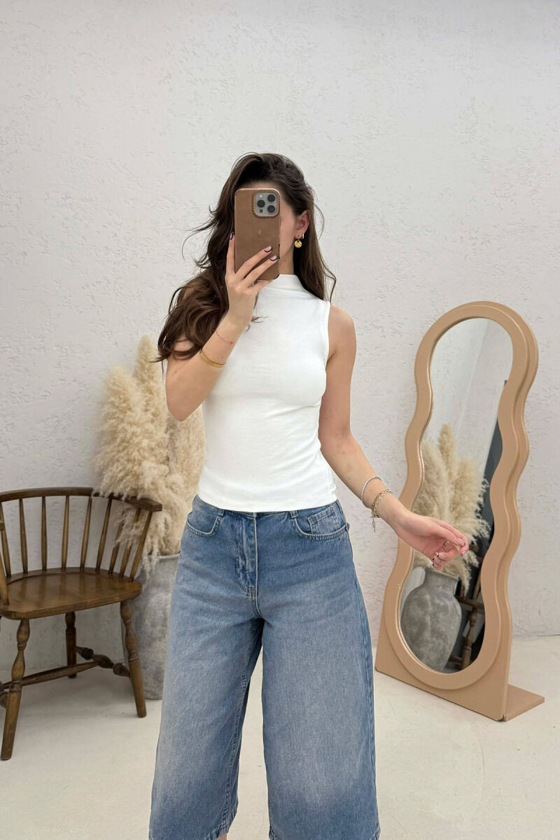 HIGH NECK ONE COLOR WOMEN TANK TOP WHITE-E BARDHE - 2