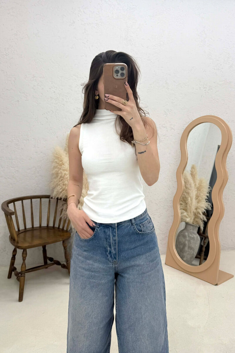 HIGH NECK ONE COLOR WOMEN TANK TOP WHITE-E BARDHE - 3