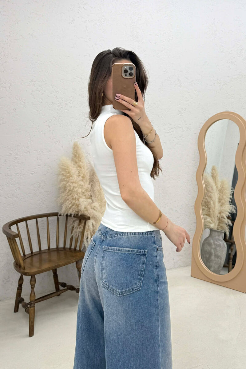 HIGH NECK ONE COLOR WOMEN TANK TOP WHITE-E BARDHE - 4