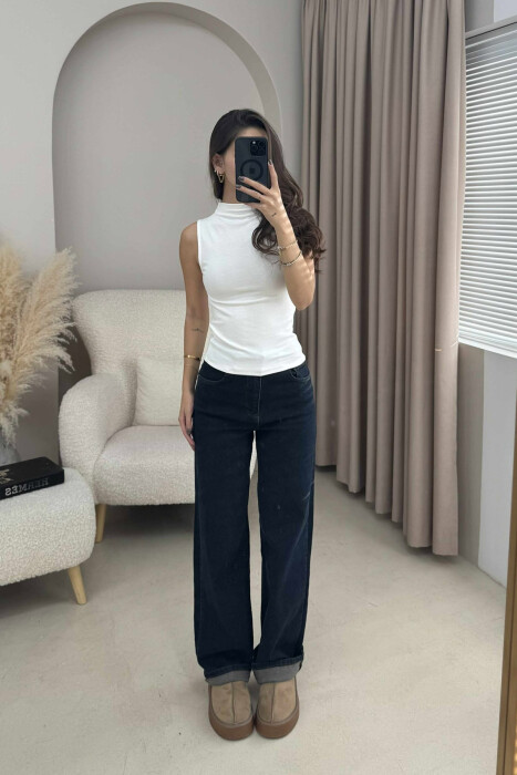 HIGH NECK ONE COLOR WOMEN TANK TOP WHITE-E BARDHE 