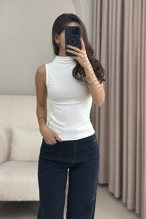 HIGH NECK ONE COLOR WOMEN TANK TOP WHITE-E BARDHE - 2