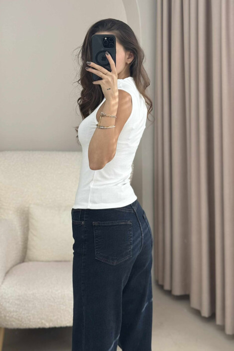 HIGH NECK ONE COLOR WOMEN TANK TOP WHITE-E BARDHE - 3