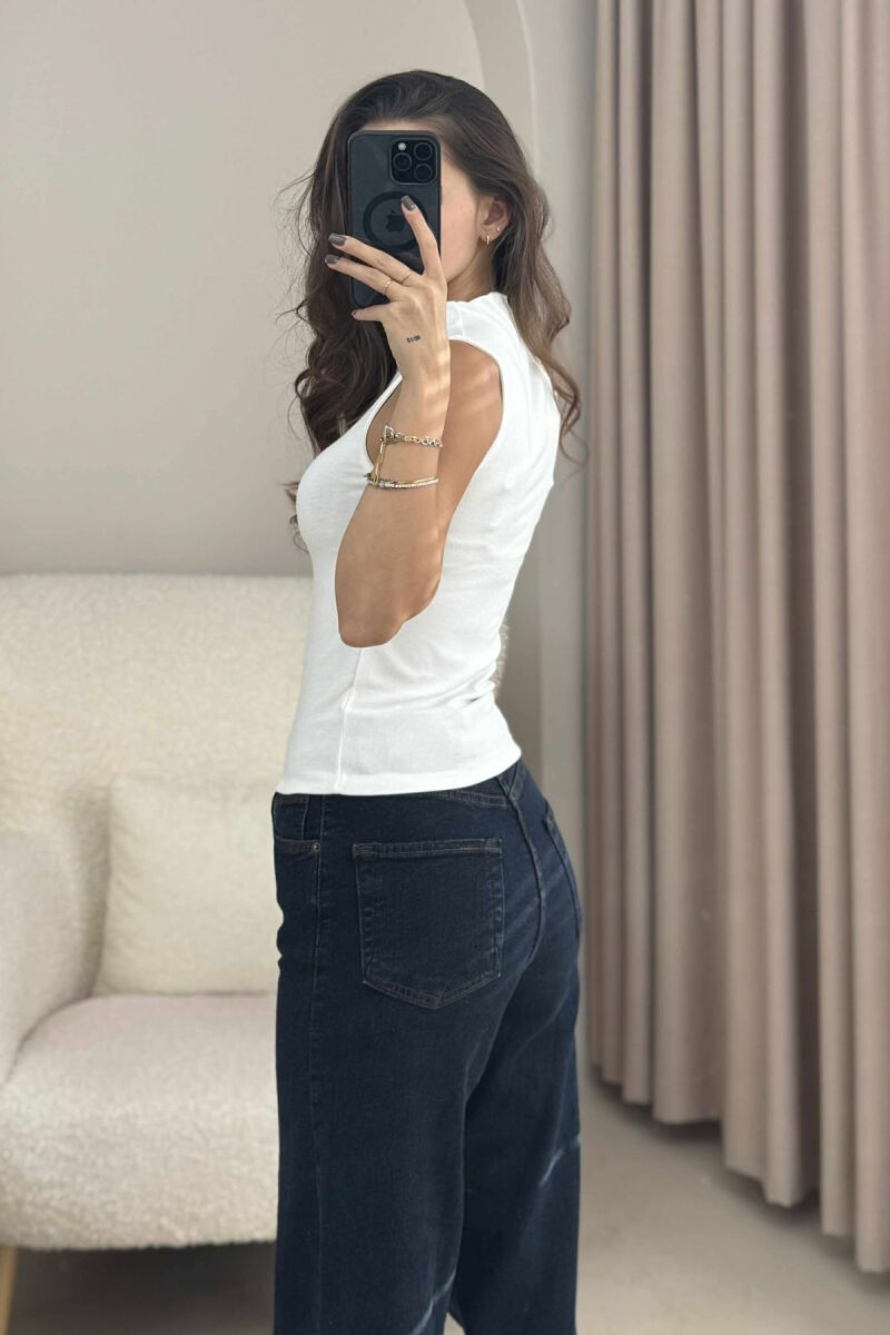 HIGH NECK ONE COLOR WOMEN TANK TOP WHITE-E BARDHE - 3