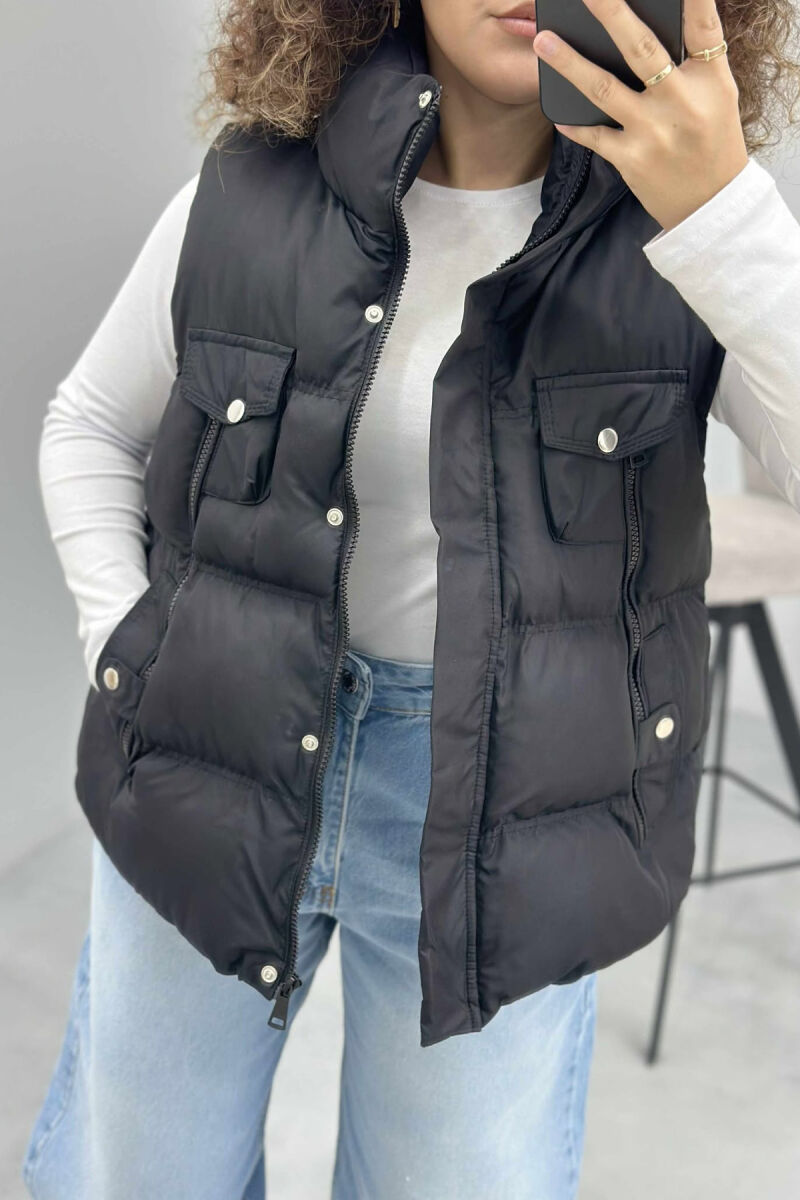 HIGH NECK ONE COLOR ZIPPER DETAILS WOMEN VEST BLACK/ E ZEZE - 3