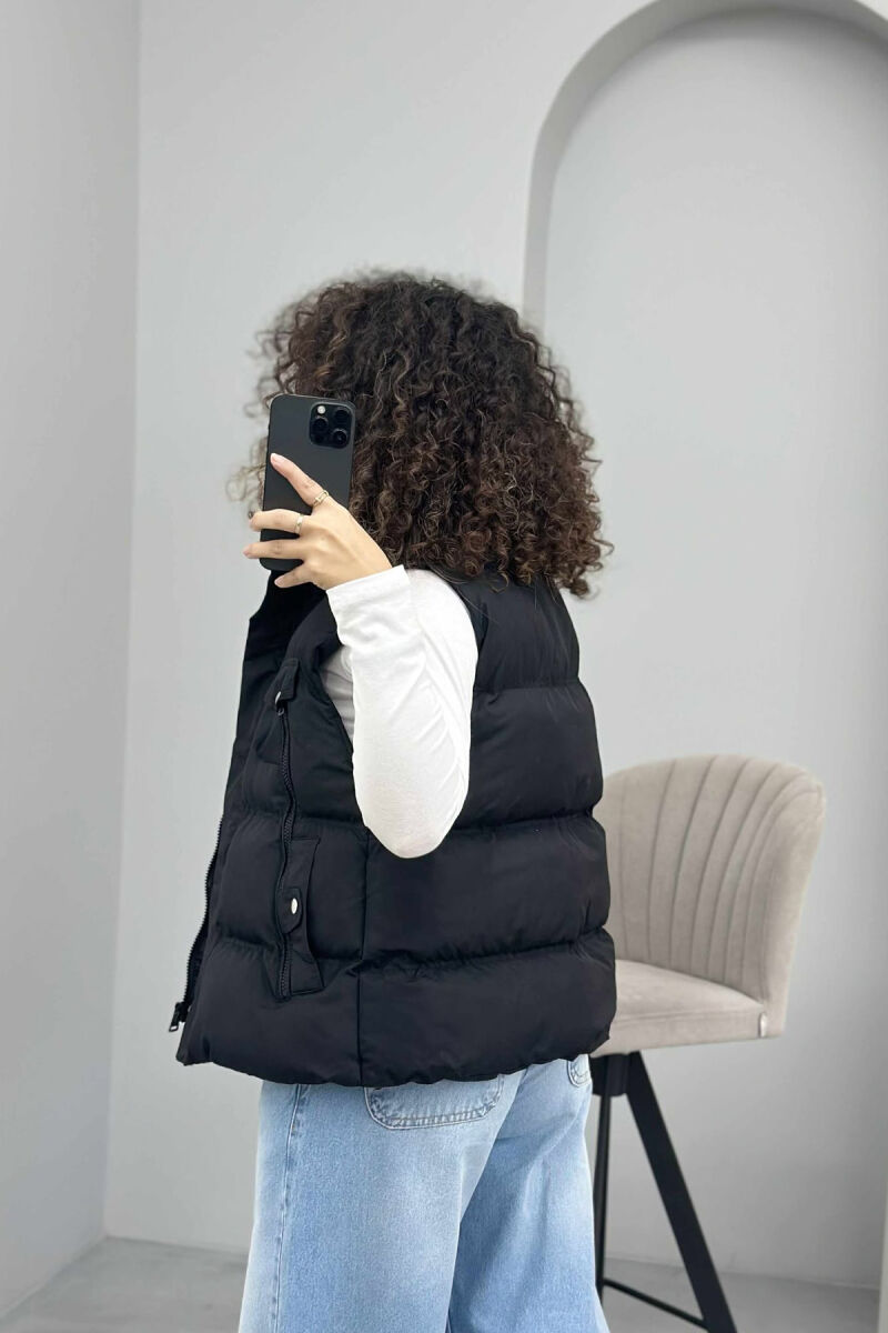 HIGH NECK ONE COLOR ZIPPER DETAILS WOMEN VEST BLACK/ E ZEZE - 4