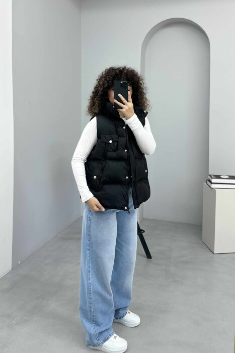 HIGH NECK ONE COLOR ZIPPER DETAILS WOMEN VEST BLACK/ E ZEZE - 5