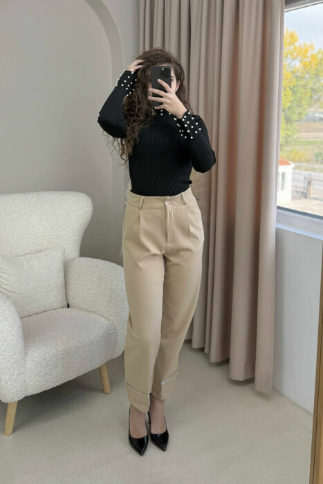 HIGH NECK PEARL DETAILS WOMEN SWEATER BLACK/ E ZEZE - 6