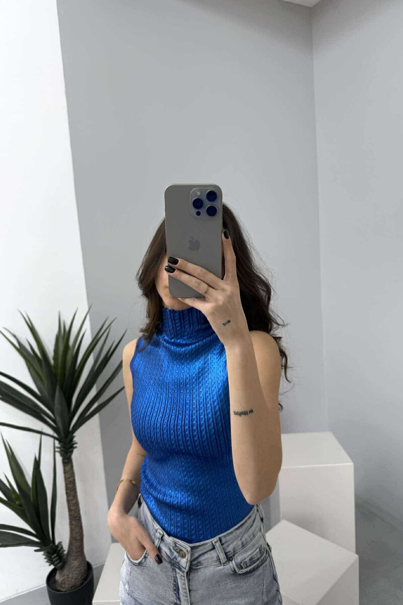 HIGH NECK SHINNY MATERIAL WOMEN TANK TOP BLUE/BLU - 2