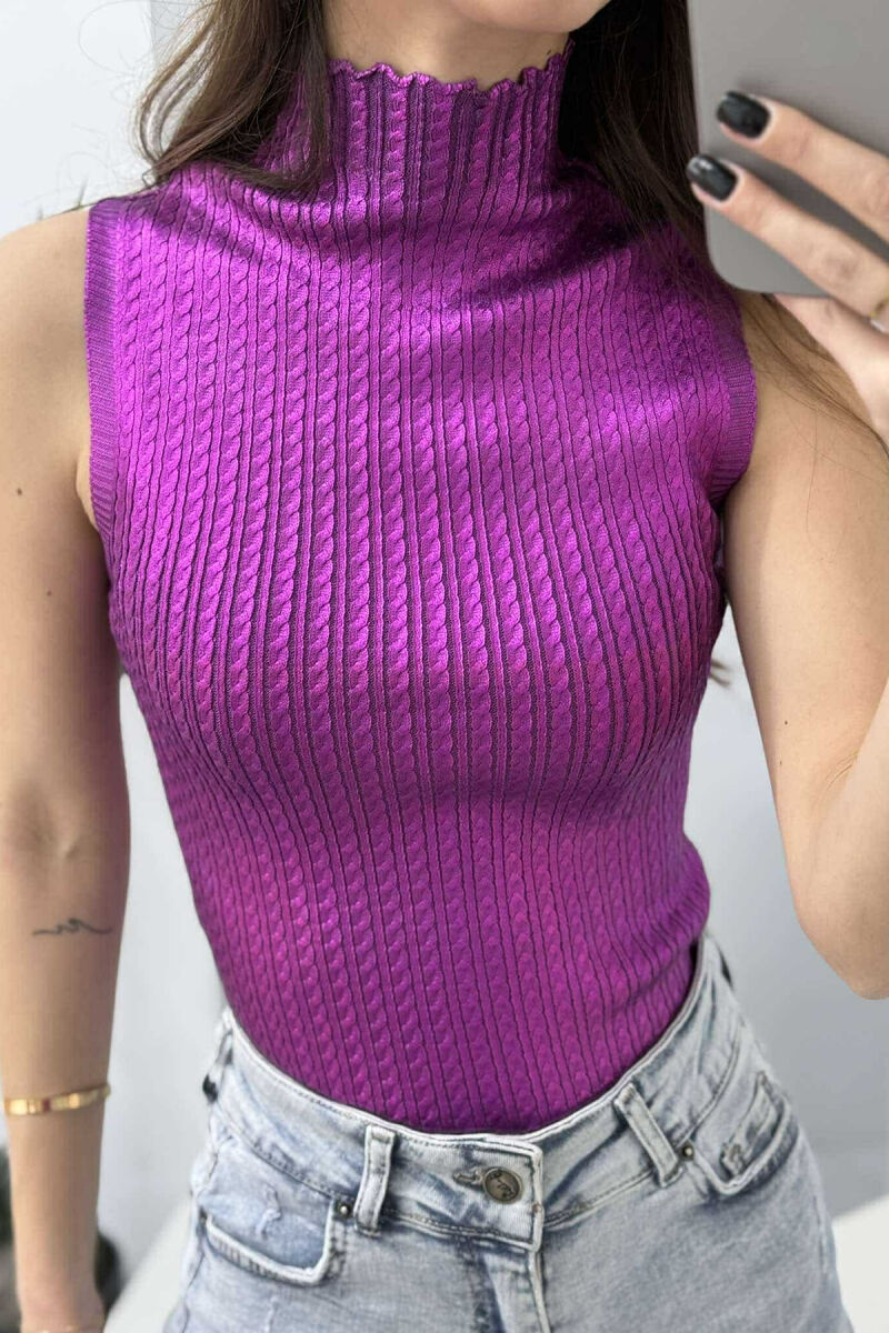 HIGH NECK SHINNY MATERIAL WOMEN TANK TOP PURPLE/LEJLA - 3