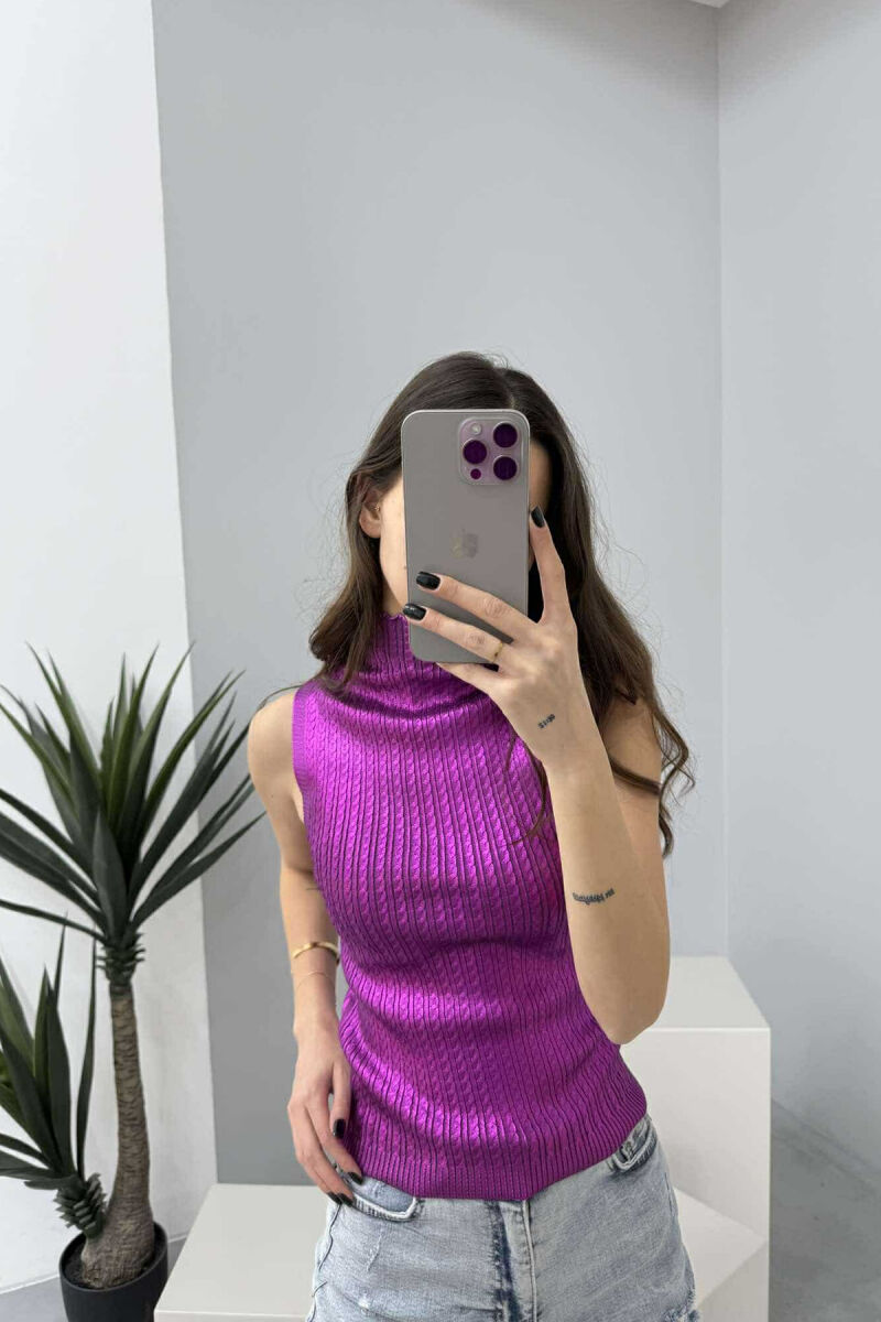 HIGH NECK SHINNY MATERIAL WOMEN TANK TOP PURPLE/LEJLA - 4