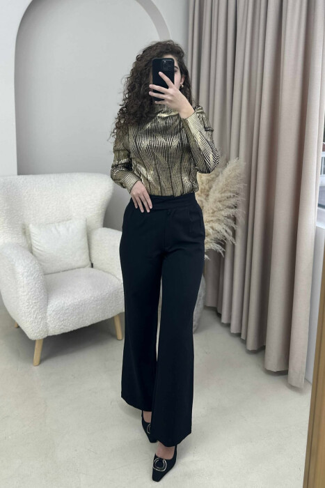 HIGH NECK SHINY MATERIAL WOMEN SWEATER GOLDEN ROD/GOLD 