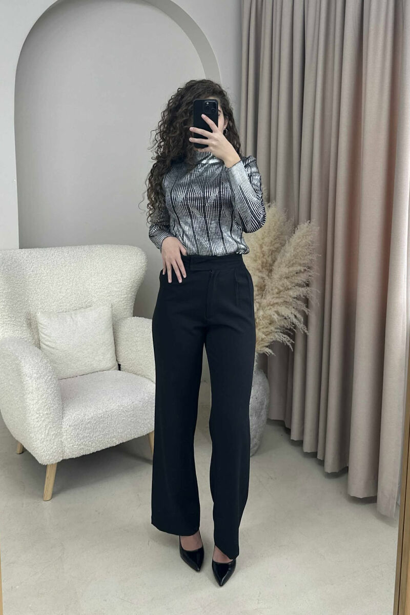 HIGH NECK SHINY MATERIAL WOMEN SWEATER SILVER/ARGJEND - 1