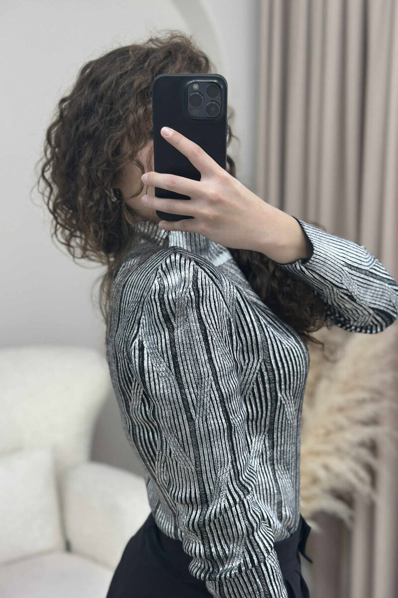 HIGH NECK SHINY MATERIAL WOMEN SWEATER SILVER/ARGJEND - 3