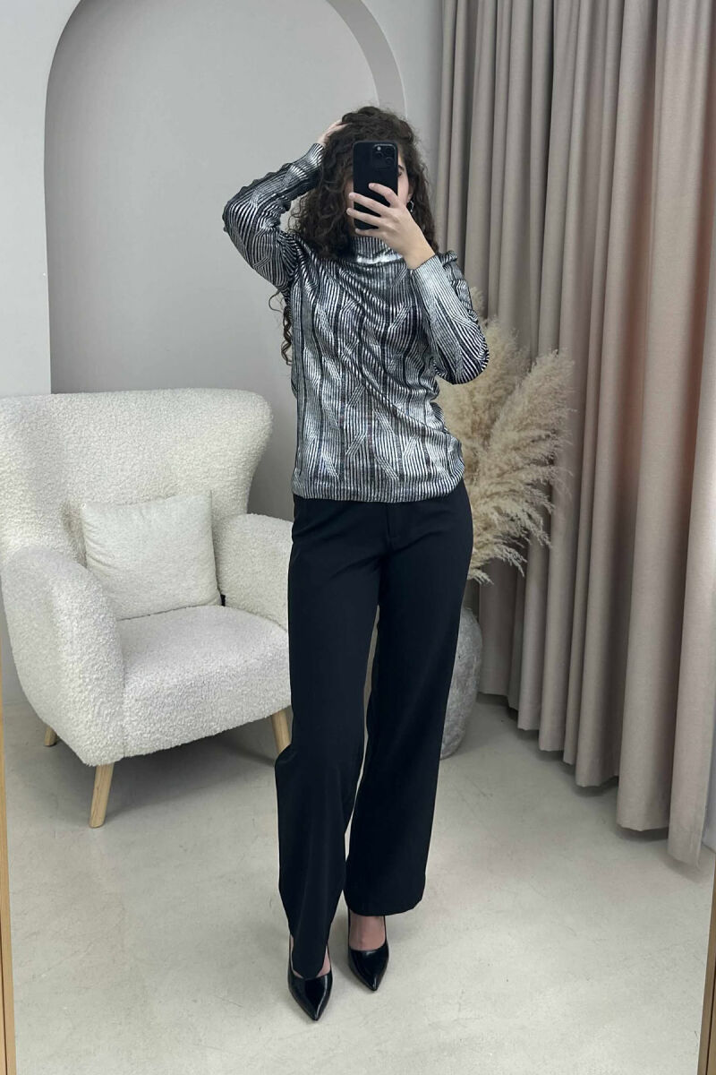 HIGH NECK SHINY MATERIAL WOMEN SWEATER SILVER/ARGJEND - 4