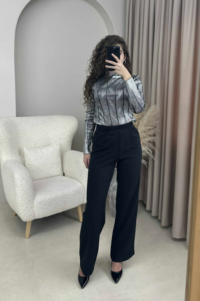 HIGH NECK SHINY MATERIAL WOMEN SWEATER SILVER/ARGJEND - 6