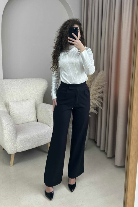 HIGH NECK SHINY MATERIAL WOMEN SWEATER WHITE-E BARDHE 