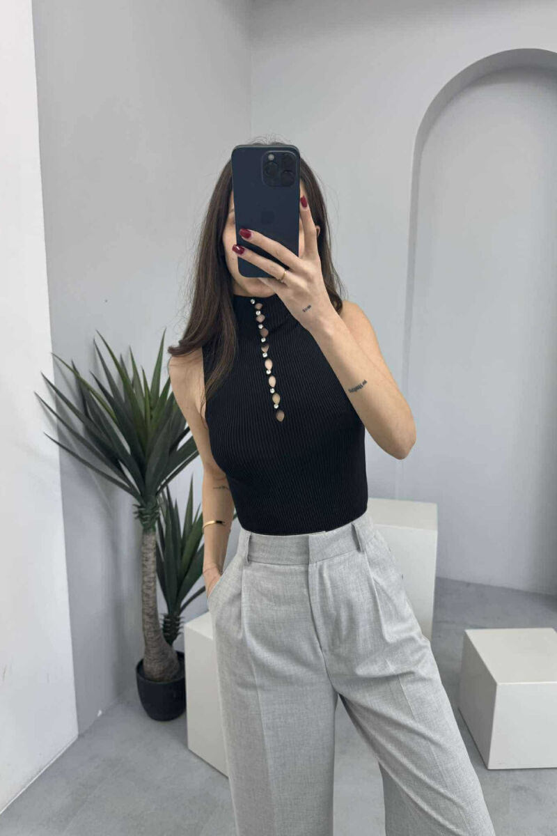 HIGH NECK SHINY STONES WOMEN TANK TOP BLACK/ E ZEZE - 4