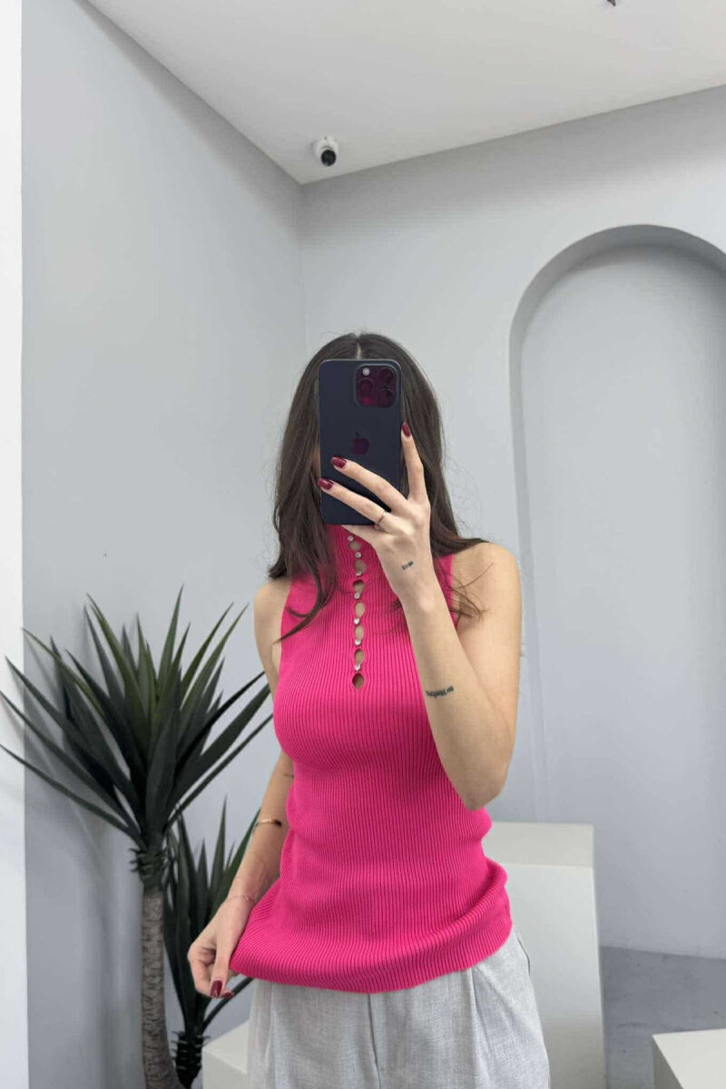 HIGH NECK SHINY STONES WOMEN TANK TOP FUCHSIA/CIKLAMI - 1