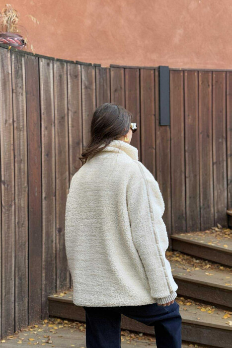 HIGH NECK SIMPLE FLUFFY WOMEN JACKET CREAM/KREM - 4