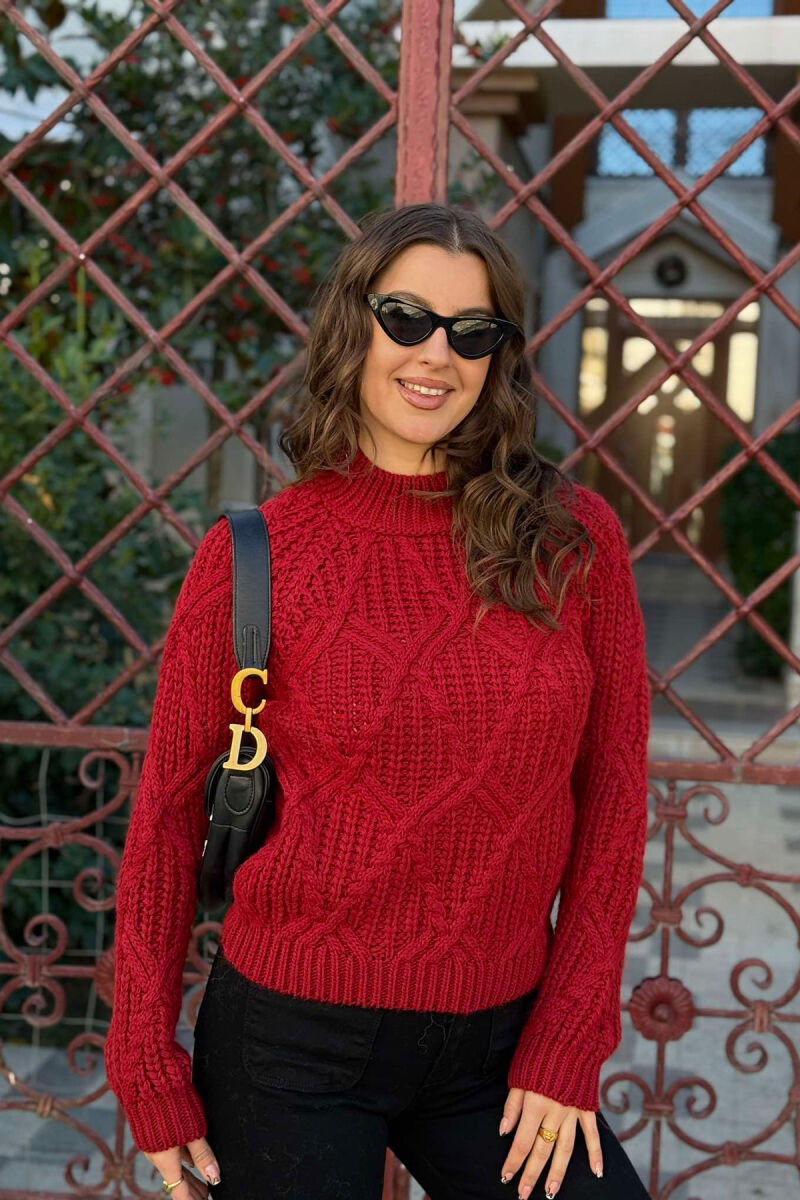 HIGH NECK SIMPLE KNITTED WOMEN SWEATER BURGUNDY/VISHNJE - 4