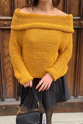 HIGH NECK SIMPLE KNITTED WOMEN SWEATER MUSTARD/MUSTARDE 