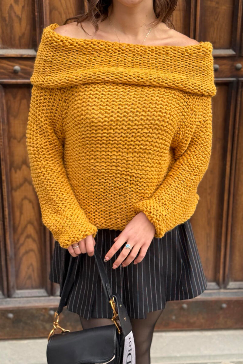 HIGH NECK SIMPLE KNITTED WOMEN SWEATER MUSTARD/MUSTARDE - 1