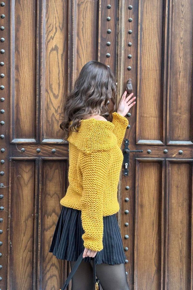 HIGH NECK SIMPLE KNITTED WOMEN SWEATER MUSTARD/MUSTARDE - 2