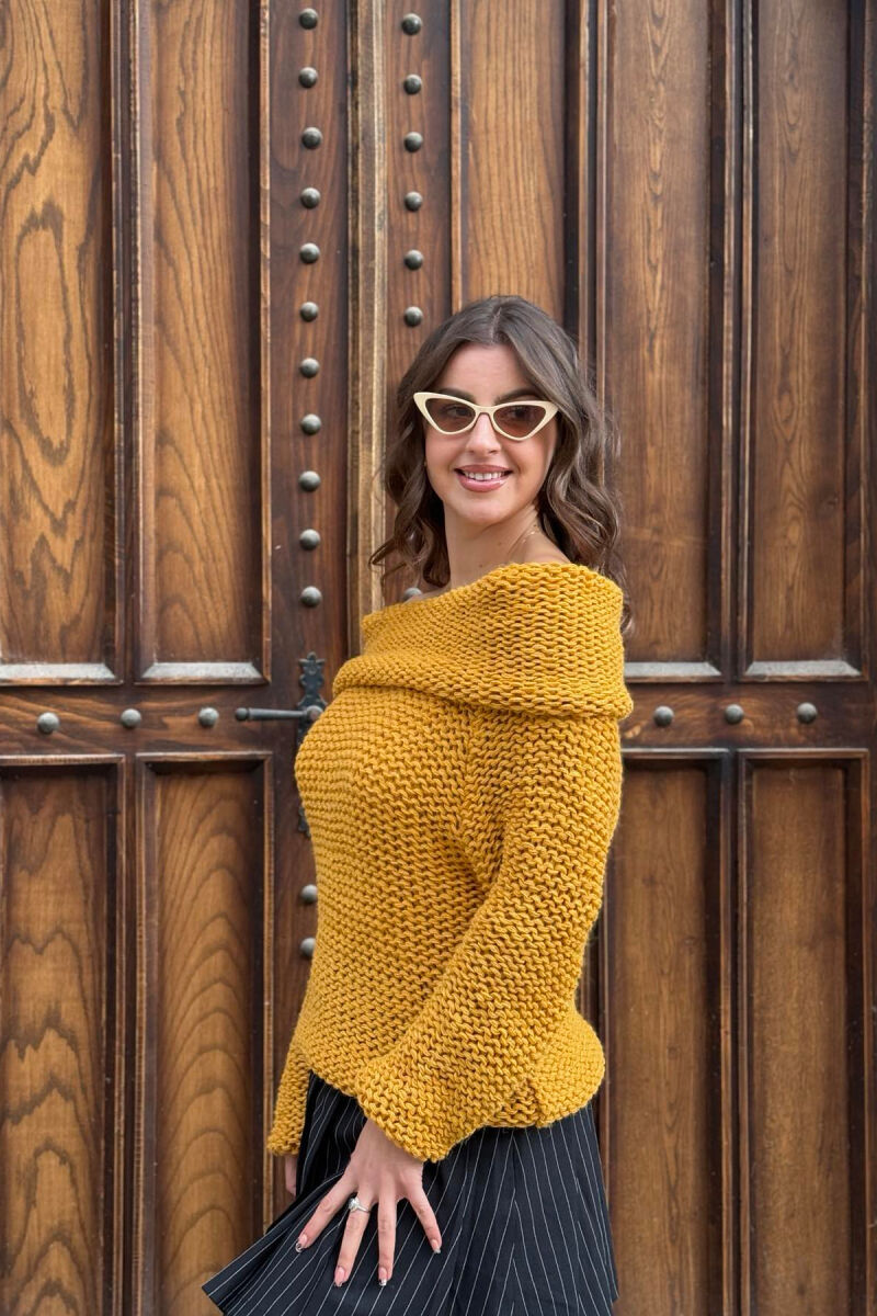 HIGH NECK SIMPLE KNITTED WOMEN SWEATER MUSTARD/MUSTARDE - 4