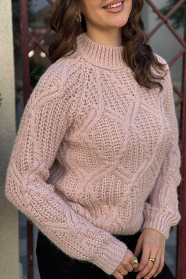 HIGH NECK SIMPLE KNITTED WOMEN SWEATER POWDER/PUDER 