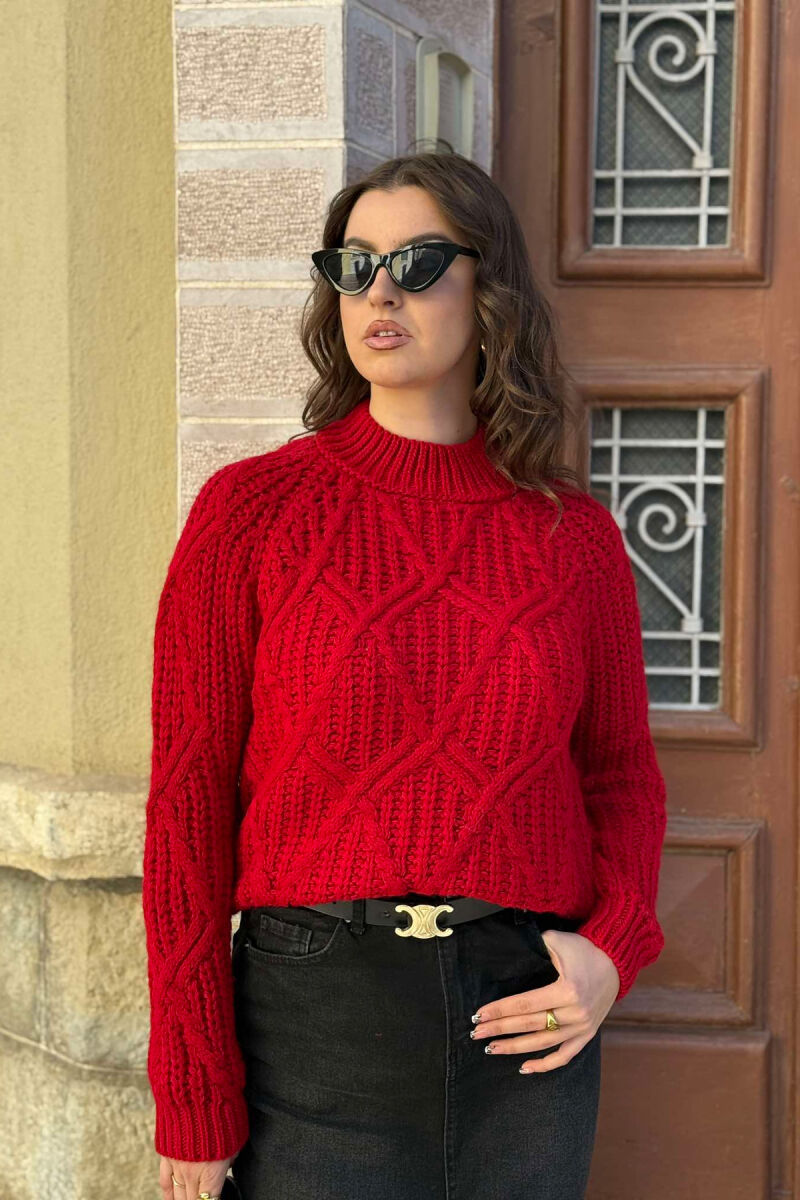 HIGH NECK SIMPLE KNITTED WOMEN SWEATER RED/E KUQE - 4