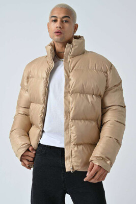 HIGH NECK SIMPLE MEN PUFFER JACKET BEIGE/BEZHE 