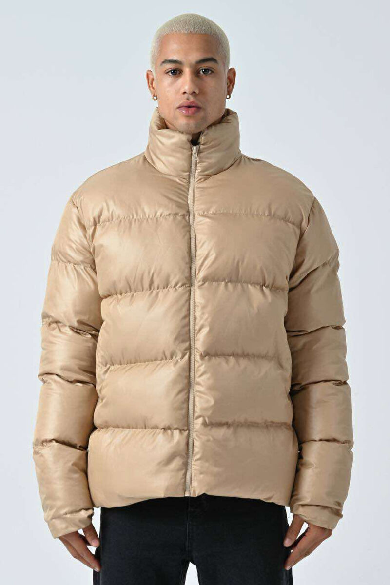 HIGH NECK SIMPLE MEN PUFFER JACKET BEIGE/BEZHE - 2