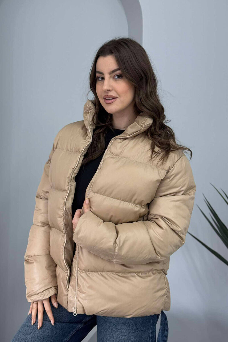 HIGH NECK SIMPLE WOMEN PUFFER JACKET BEIGE/BEZHE - 2