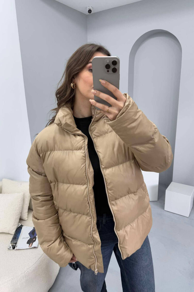 HIGH NECK SIMPLE WOMEN PUFFER JACKET BEIGE/BEZHE - 4