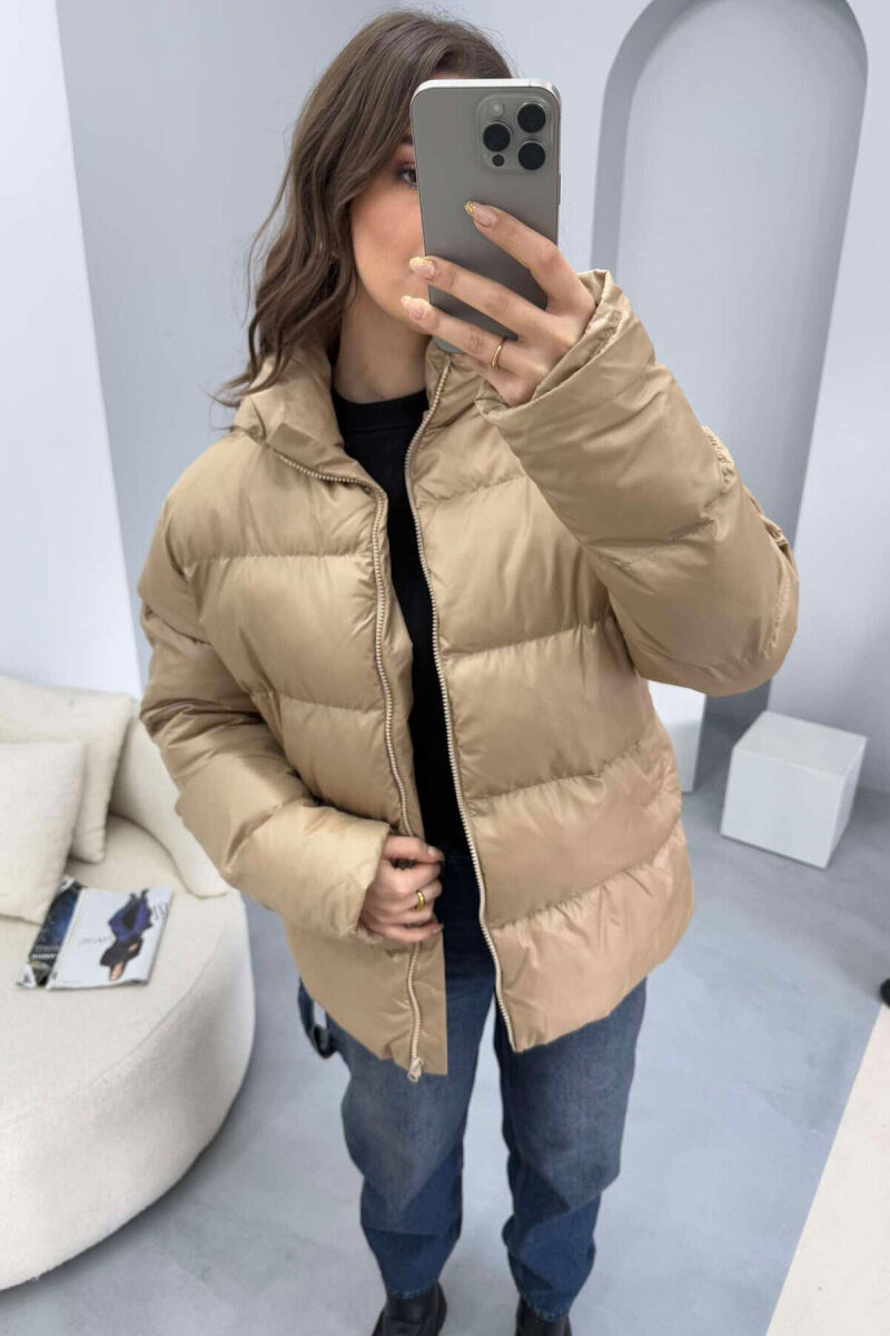 HIGH NECK SIMPLE WOMEN PUFFER JACKET BEIGE/BEZHE - 5