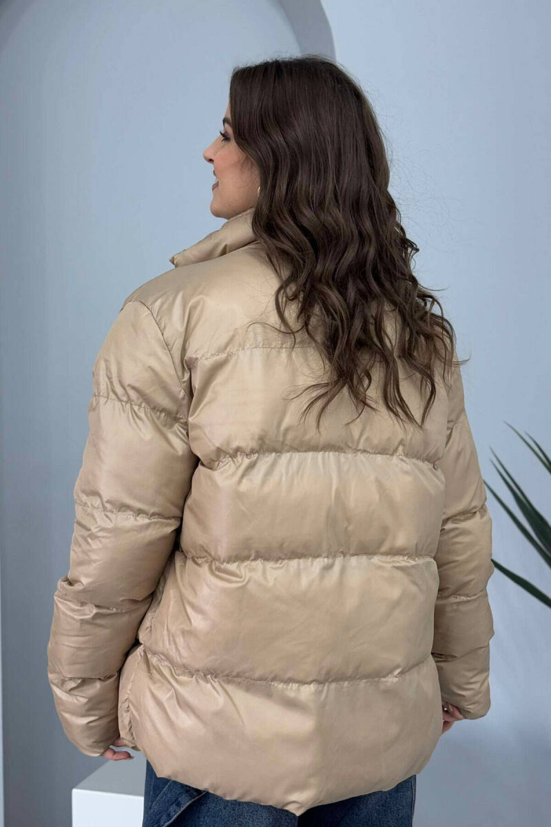 HIGH NECK SIMPLE WOMEN PUFFER JACKET BEIGE/BEZHE - 6
