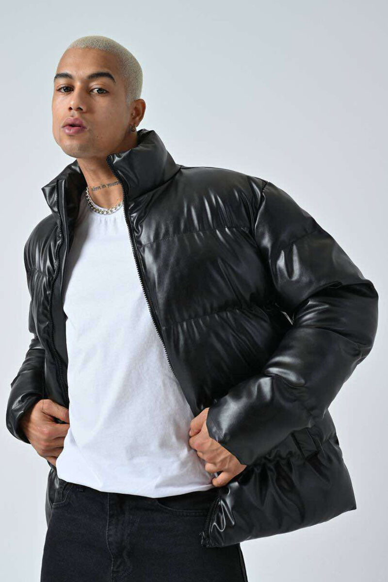 HIGH NECK SIMPLE MEN PUFFER JACKET BLACK/ E ZEZE - 1