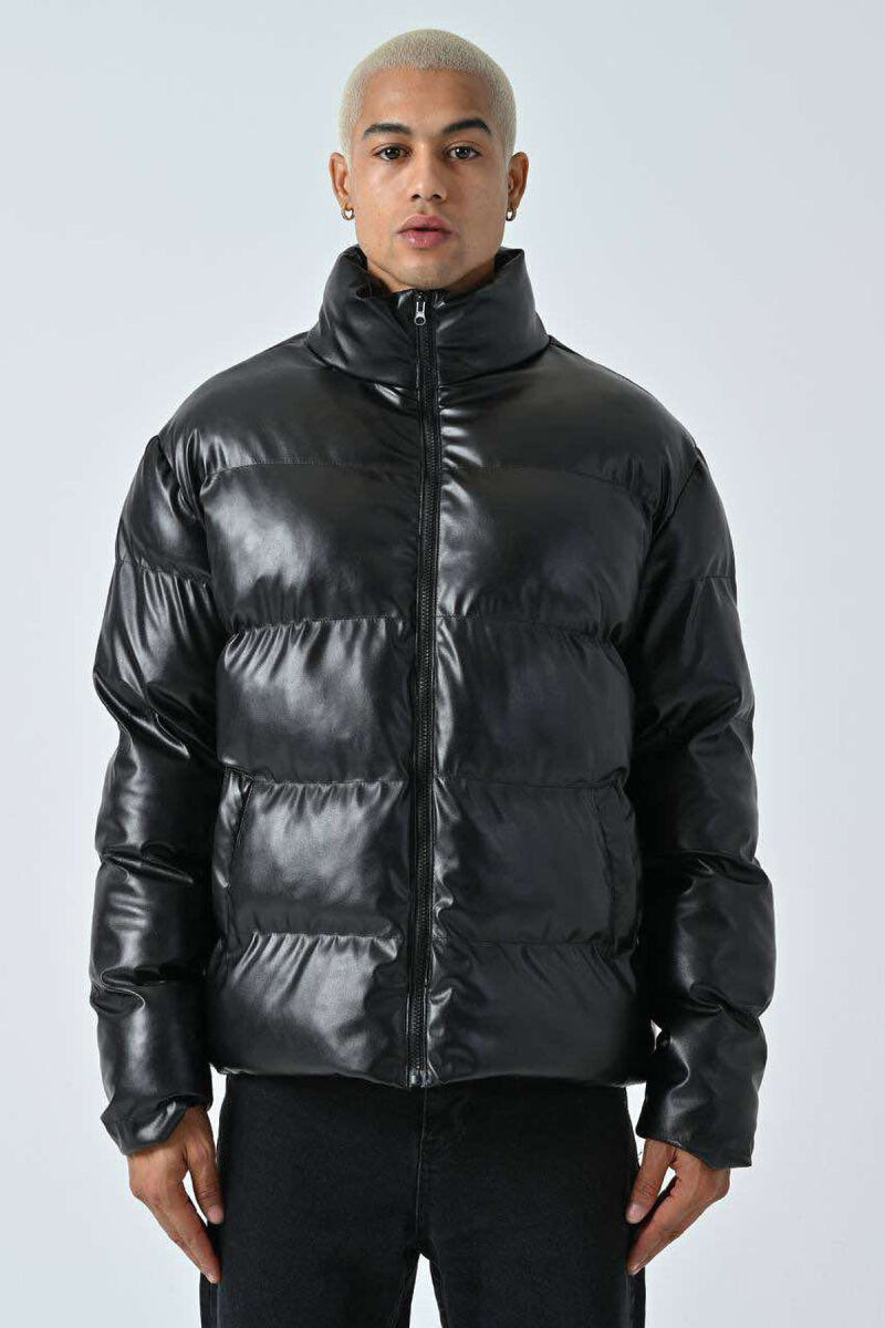 HIGH NECK SIMPLE MEN PUFFER JACKET BLACK/ E ZEZE - 2