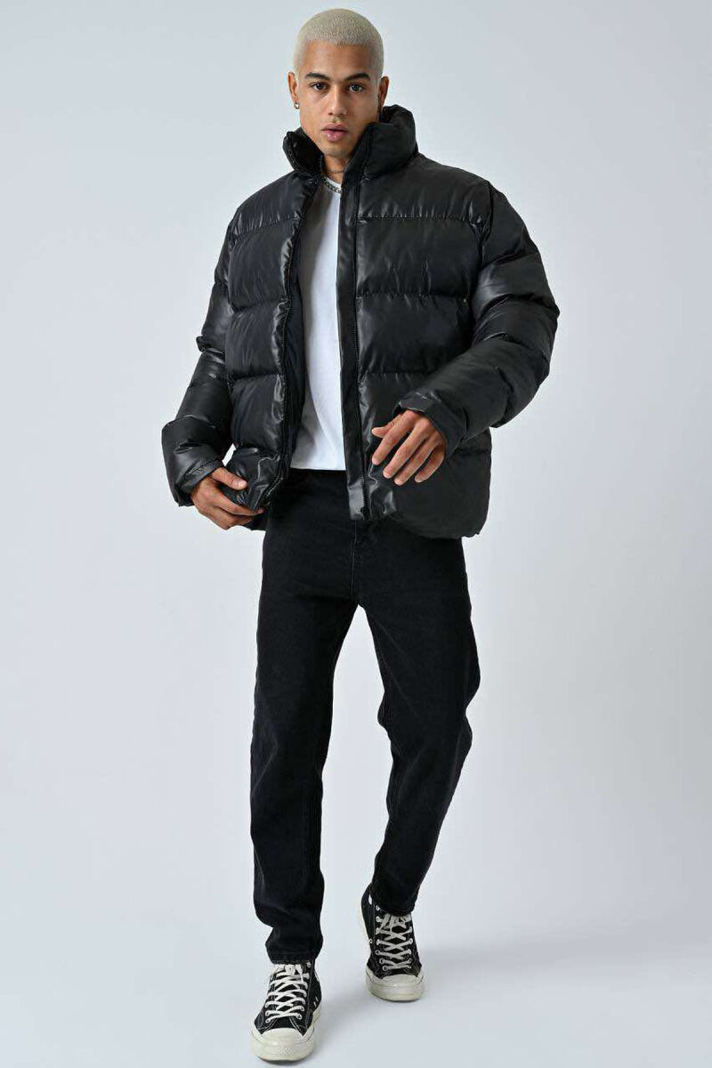 HIGH NECK SIMPLE MEN PUFFER JACKET BLACK/ E ZEZE - 3