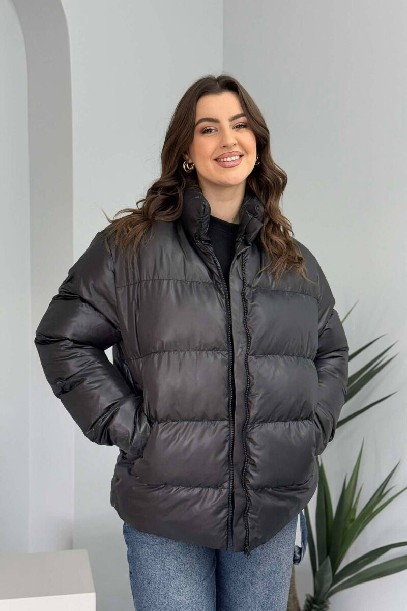HIGH NECK SIMPLE WOMEN PUFFER JACKET BLACK/ E ZEZE - 1